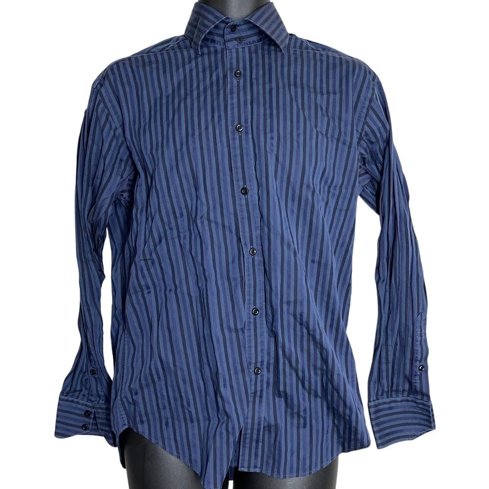 Neiman Marcus Button Up Shirt Men Size S Blue Striped Long Sleeve 100% Cotton